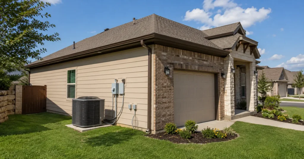 HVAC condenser unit Texas suburban home