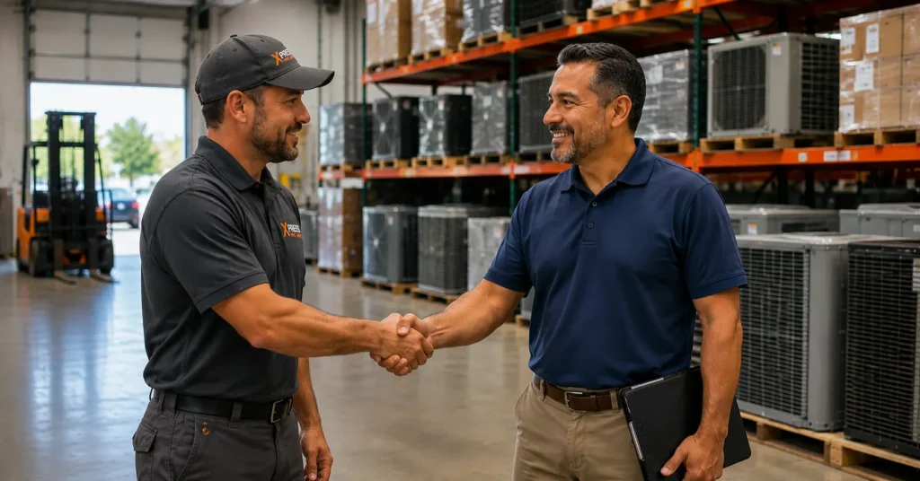 HVAC contractor handshake Xpress Supply warehouse