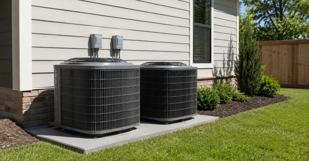 Two AC condenser units side by side Texas